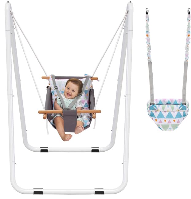 2-in-1 Baby Bouncer Jumper & Toddler Swing - Safe 5-Point Harness for Indoor/Outdoor Use | Space-Saving Design, Stable Infant Activity Center | Perfect for Playtime, Nursery, Backyard & Travel