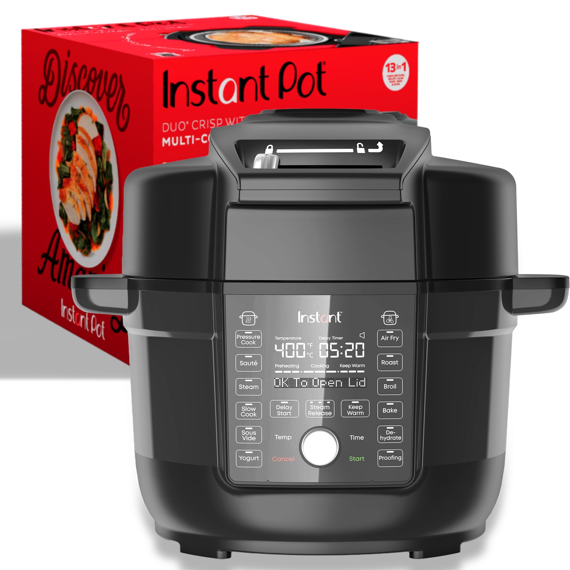 Instant Pot Duo Crisp Ultimate Lid - 13-in-1 Multi-Cooker with Air Fryer & Pressure Cooker Functions | Sauté, Slow Cook, Bake, Steam, Roast, Dehydrate, Sous Vide & More | 6.5 Quart Black | Includes Smart App with 800+ Recipes | Perfect for Family Dinners, Meal Prep & Healthy Cooking