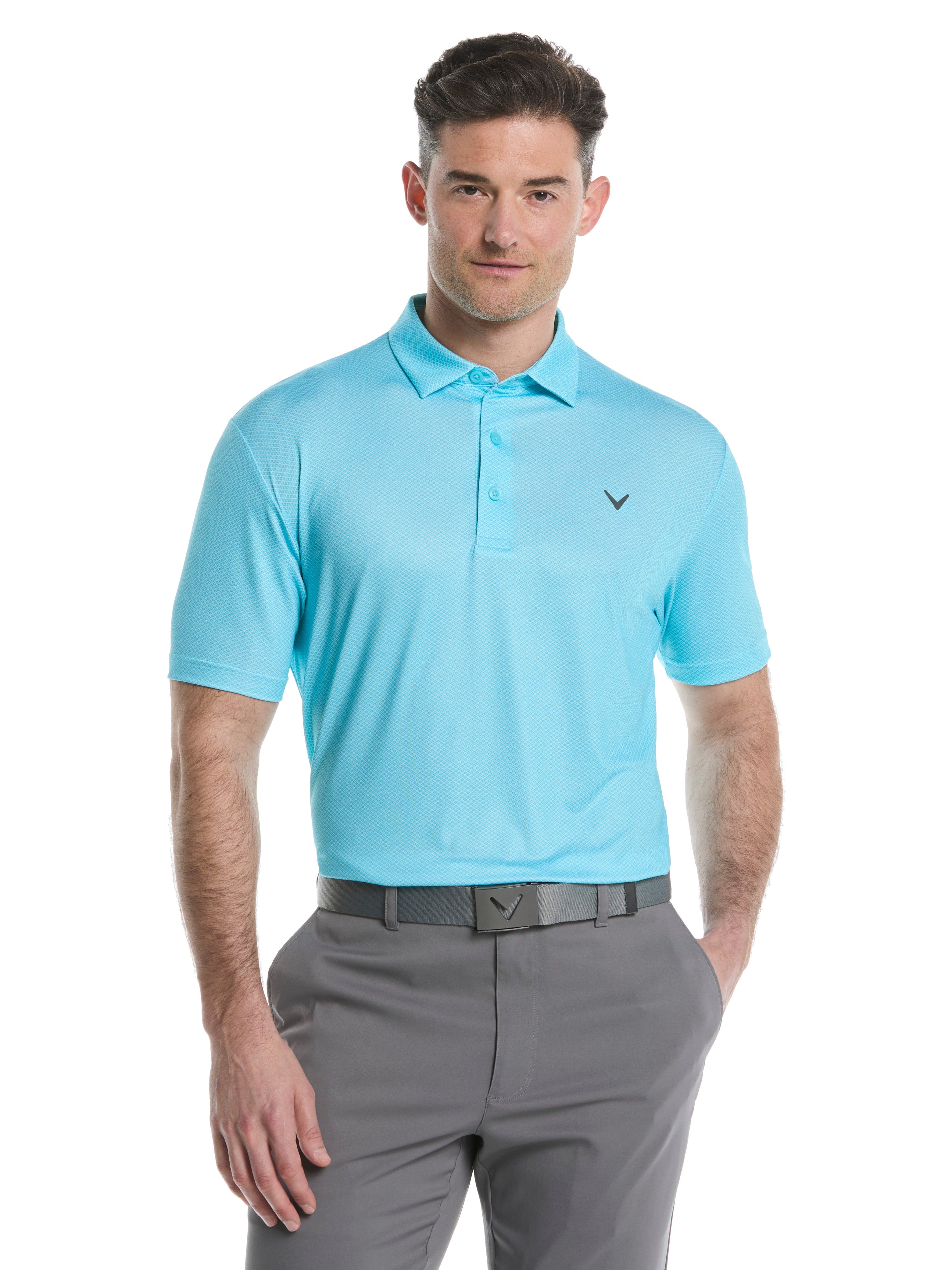 Men's Heather Geo Print Golf Polo Shirt - Breathable Quick-Dry Performance Tee for Golf, Casual Wear & Outdoor Activities