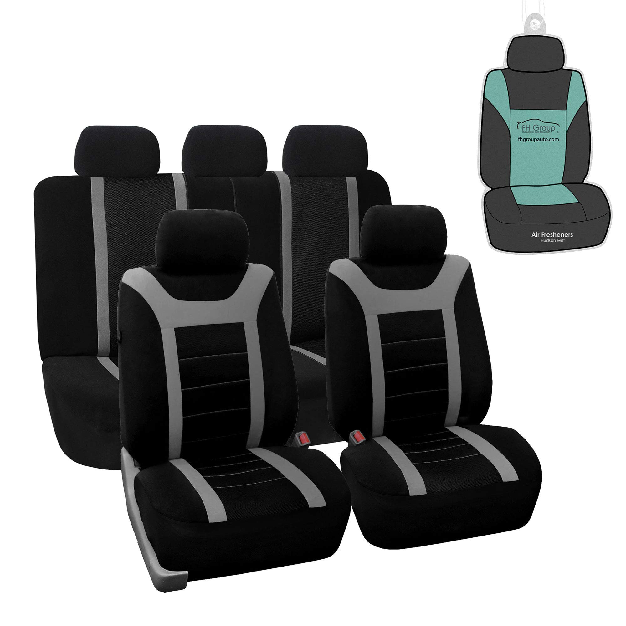 Premium FH Group Universal Car Seat Covers Full Set - Gray Sports Style with Airbag Compatibility | Split Rear Design for Trucks, SUVs & Vans | Durable Interior Seat Protector for Daily Commute, Road Trips & Family Adventures