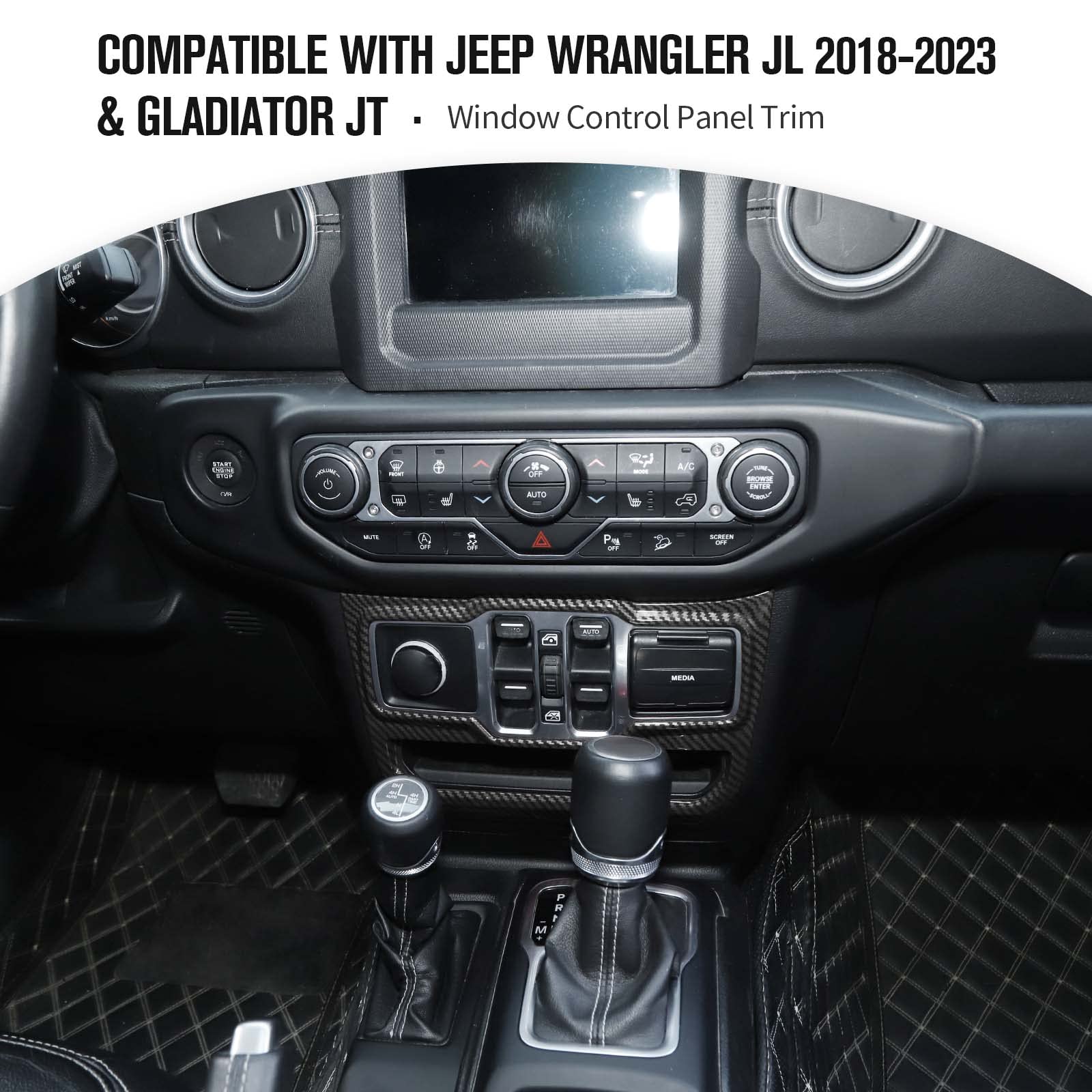 JeCar Carbon Fiber Window Control Panel Trim Cover for Jeep Wrangler 2018-2023 JL & JLU Models - Interior Accessories & Dashboard Decoration - Perfect for Off-Roading & Car Customization