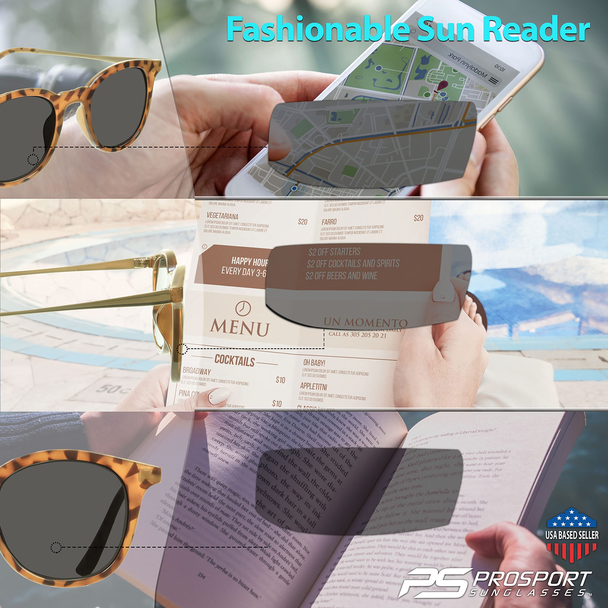 proSPORT Reader Sunglasses for Men & Women - Full Lens No-Line Reading Glasses (Non-Bifocal) - Perfect for Driving, Fishing & Outdoor Activities