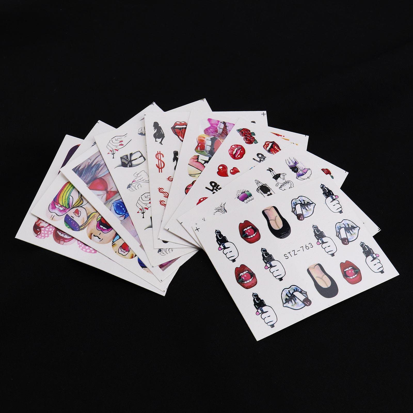 **OTOTEC 18 Sheets Nail Stickers - Water Transfer Nail Art Decals for Women & Girls, Trendy Manicure Designs for Fingers & Toes, Red Kiss Lips & Sexy Nail Tattoo Decorations - Perfect for Parties, Weddings, and Everyday Glam**