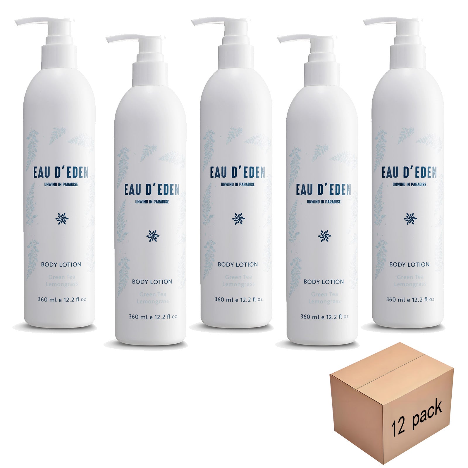 EAU D'EDEN 12 Pack Body Lotion - Moisturizing Shower Gel Dispenser (12.2oz/360ml) | Wall Mounted, No Drill Installation | Perfect for Bathroom, Spa, Gym & Home Use