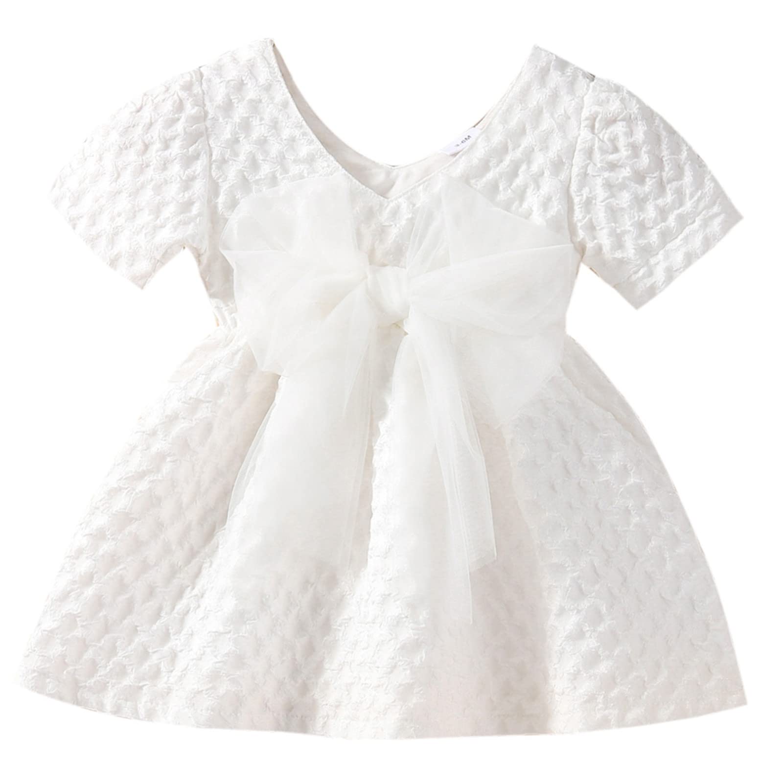 Elegant Baby Girl Bowknot Dress - Short Sleeve V-Neck Princess Party Outfit for Newborns | Perfect for Birthday, Photo Shoots & Special Occasions