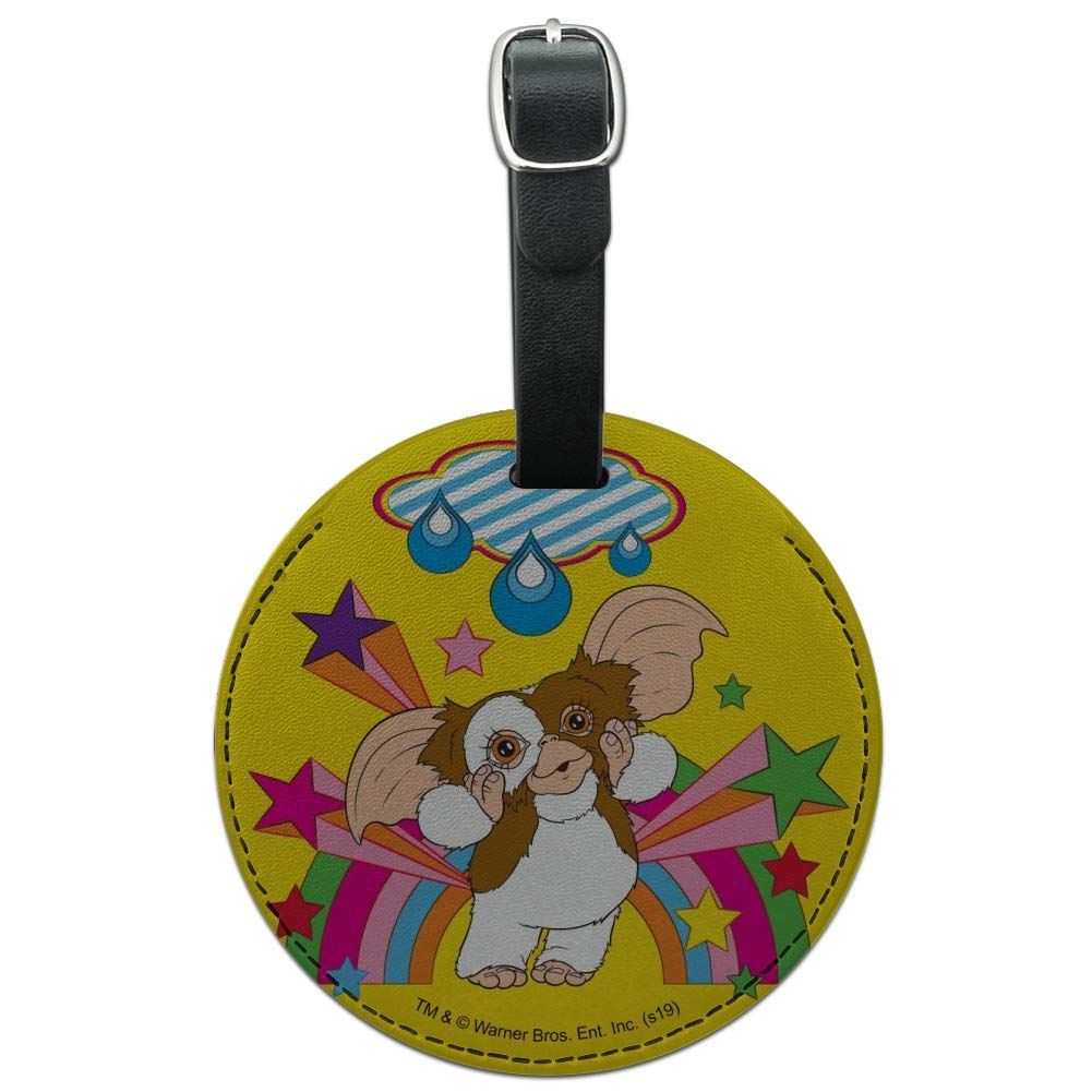Gremlins Gizmo Rainbow Round Leather Luggage Tag - Colorful Suitcase ID Tag for Carry-On Bags - Perfect for Travel, Business Trips & Vacation Identification