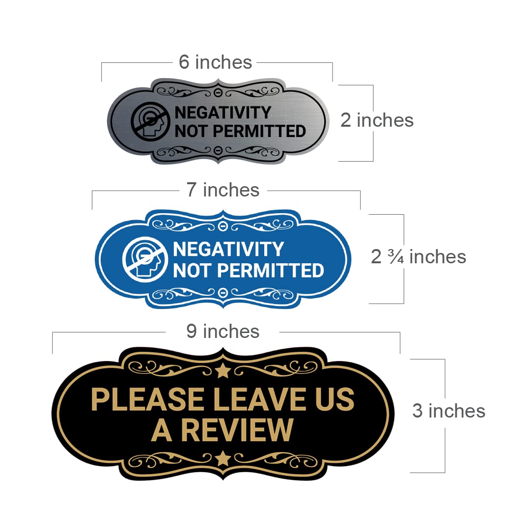 Designer Negativity Not Permitted Sign (White/Red) - Large Office Wall Decor for Workplace, Classroom, or Home - Motivational Sign for Positive Environment