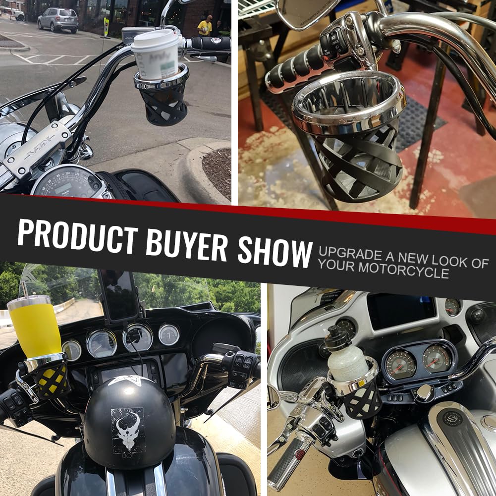 Universal Motorcycle Handlebar Cup Holder - Chrome Drink Mount for Honda Goldwing GL1800/GL1800 Trike (2001-2021) & F6B (2013-2021) - Perfect for Long Rides, Road Trips & Adventure Touring