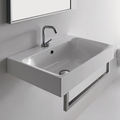 Kerasan Cento Modern Wall Mounted Bathroom Sink - Vessel Style Ceramic Wash Basin for Powder Room, Guest Bath & Small Space Installation