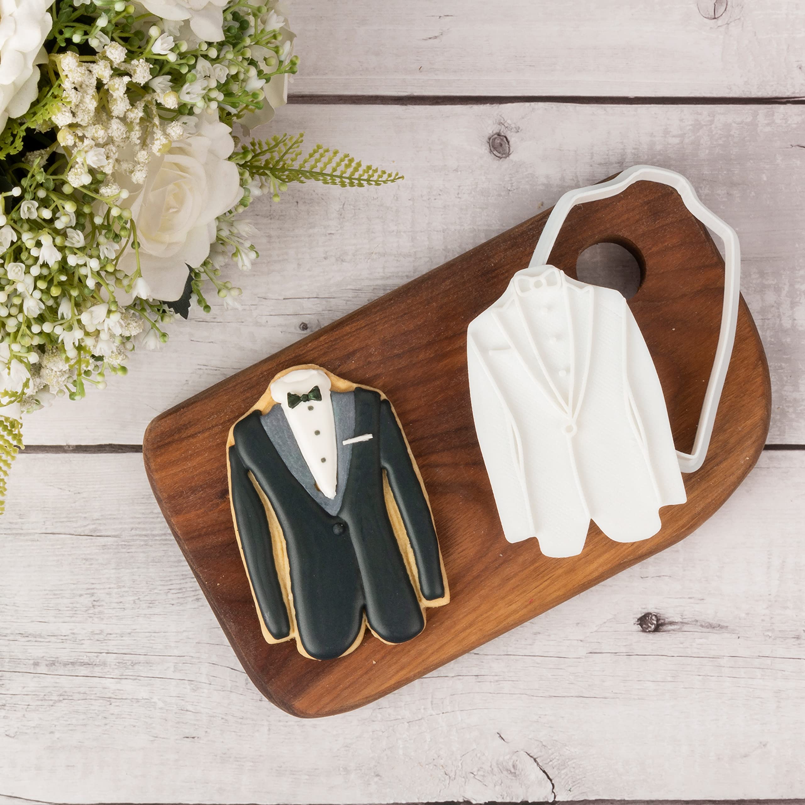 Flycalf Wedding Cookie Cutters Set - Tuxedo Design with Plunger Stamp Handle, 2.5