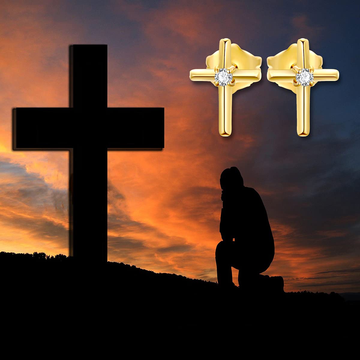 14K Gold Small Cross Stud Earrings for Women - Real 14 Carat Gold Religious Jewelry - Confirmation Gifts for Teen Girls - Perfect for Church, Weddings & Everyday Wear