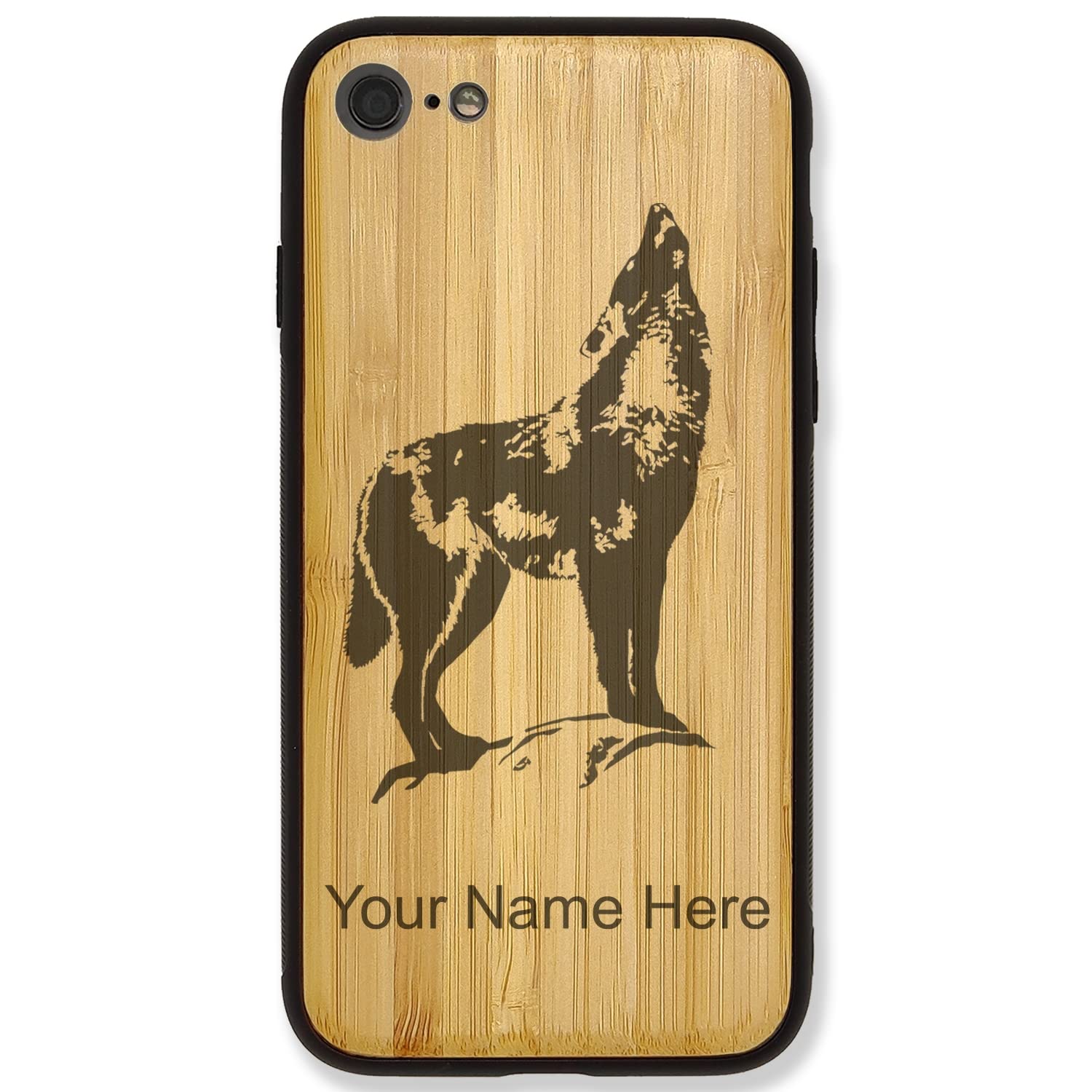 Premium Bamboo Phone Case for iPhone 7 Plus & iPhone 8 Plus - Howling Wolf Design with Free Personalized Engraving | Durable Protection & Stylish Accessory for Everyday Use