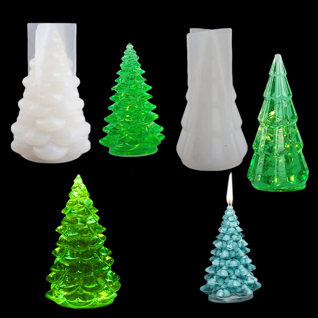 FineInno 2 Pack 3D Christmas Tree Silicone Mold Set - DIY Epoxy Resin, Soap, Candle & Wax Crafting Kit for Holiday Ornaments, Pine Cone Decorations - Perfect for Christmas DIY Projects, Home Decor & Gift Making
