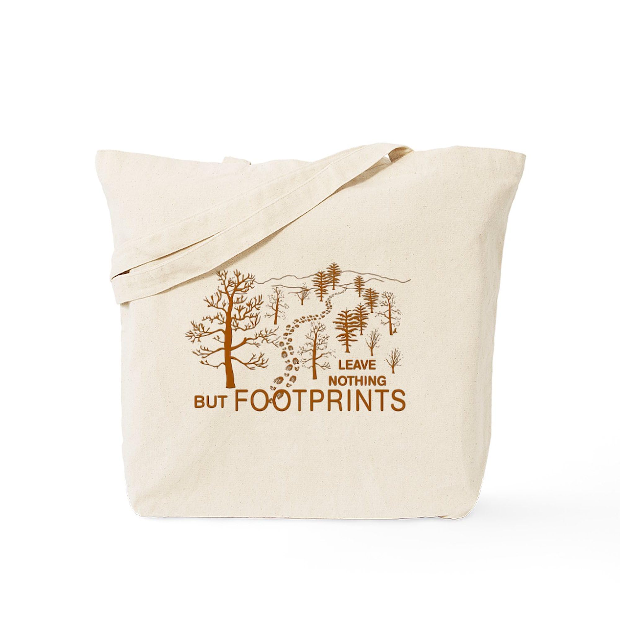 Eco-Friendly Brown Canvas Tote Bag - Reusable Natural Shopping Bag with 'Leave Nothing But Footprints' Print | Perfect for Groceries, Beach Trips & Sustainable Lifestyle