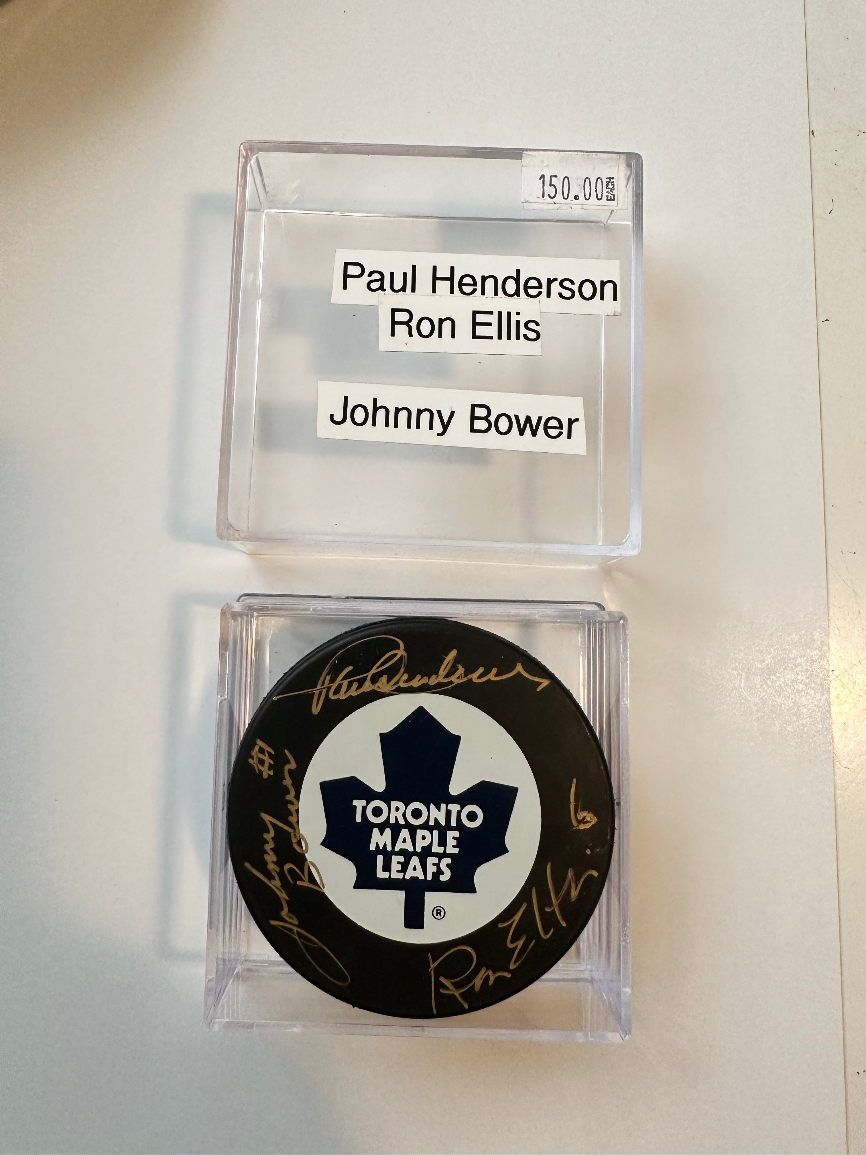 Johnny Bower, Ron Ellis & Paul Henderson Autographed Hockey Puck with COA - Collectible NHL Memorabilia for Fans & Display