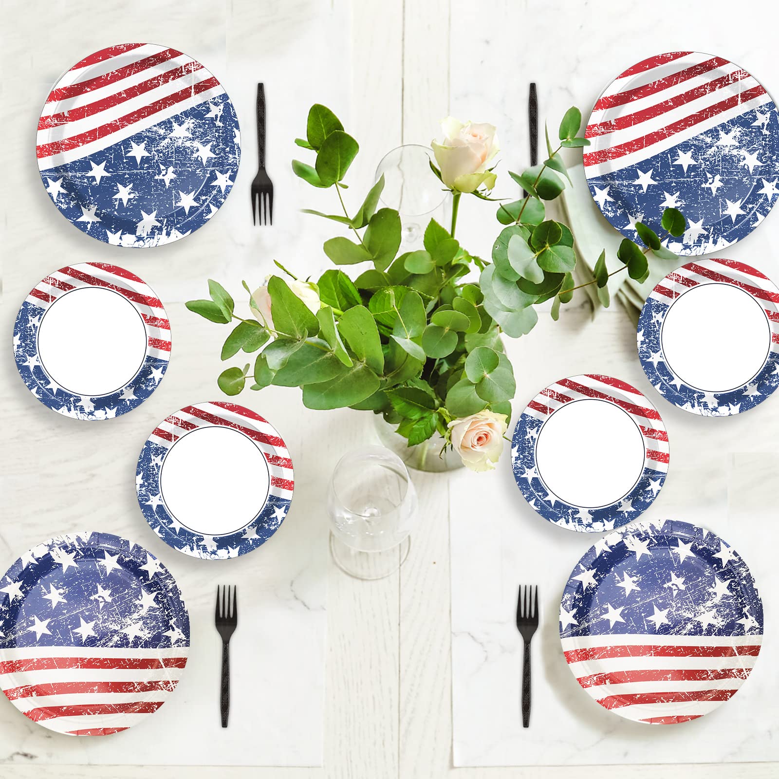 Wiooffen 48-Piece Patriotic Party Paper Plates Set - 4th of July American Flag Themed Disposable Dinnerware for Welcome Home Parties, Holidays & Birthdays (24pcs 9