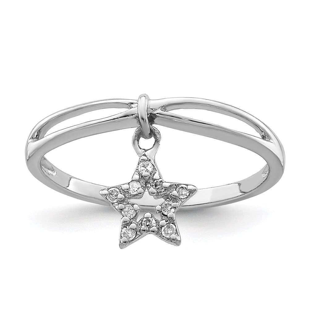 925 Sterling Silver Diamond Star Dangle Ring for Women - 0.05ct Genuine Diamond Jewelry - Elegant Gift for Anniversary, Birthday & Special Occasions