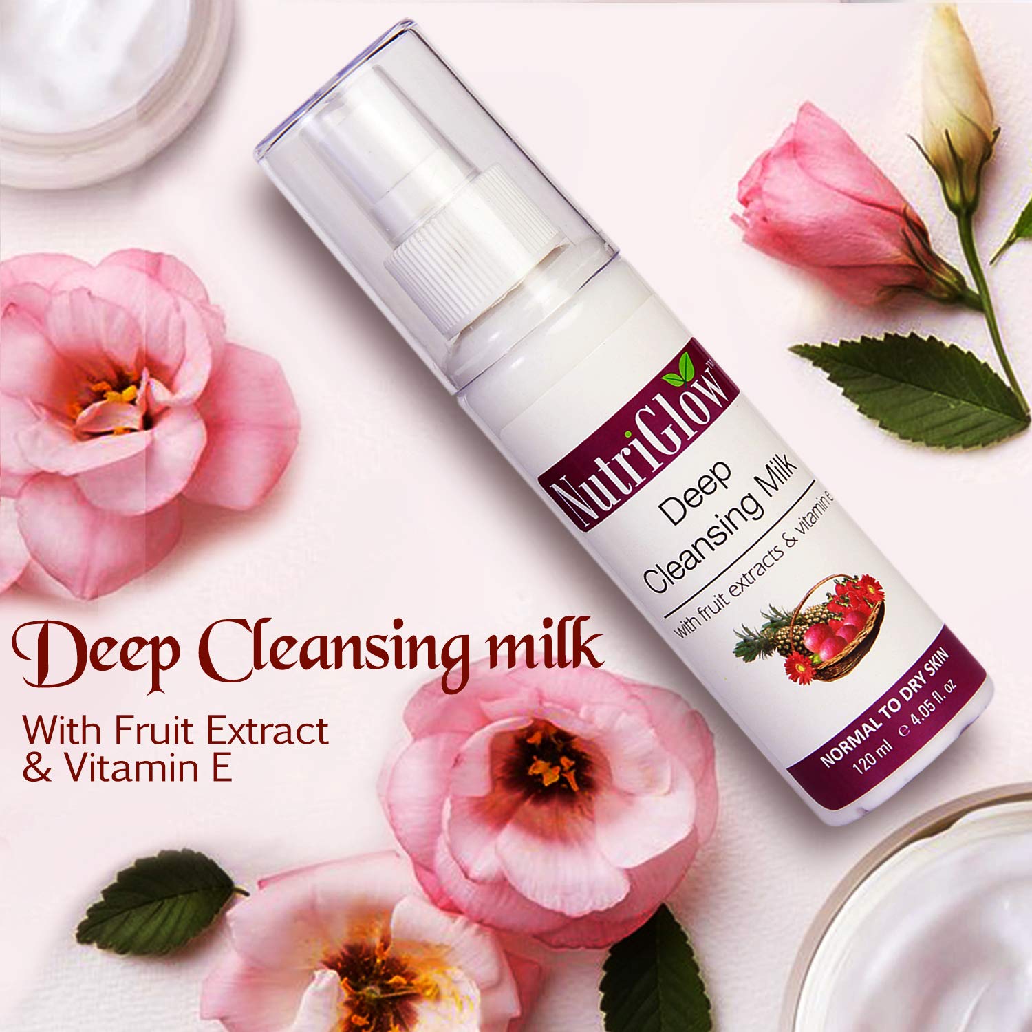 NutriGlow Deep Cleansing Milk with Fruit Extracts & Vitamin E - 120ml for Radiant Glow & Clear Skin | Gentle Face Wash for Daily Skincare Routine, Makeup Removal & Hydration