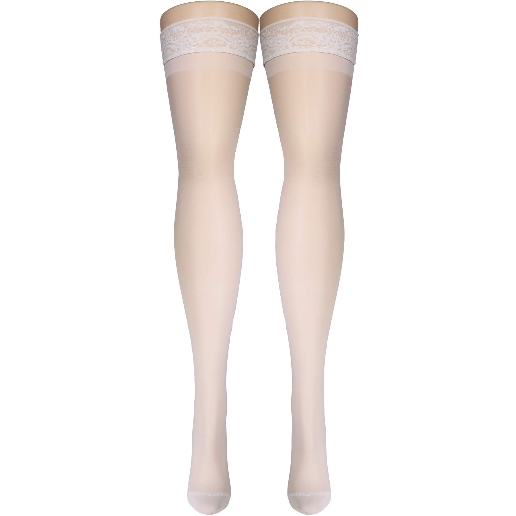 Truform Sheer Compression Stockings 15-20 mmHg - Women's Thigh High Support Stockings 20 Denier - Ivory Small - Perfect for Travel, Pregnancy & Varicose Vein Relief