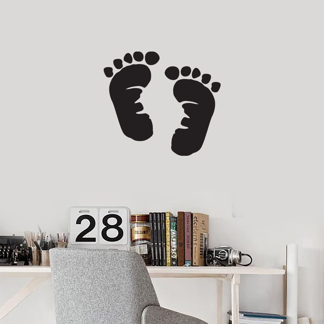 Premium Waterproof Vinyl Decal Stickers - Baby Footprints Silhouette (Black, Set of 2) for Laptop, Phone, Helmet, Car Window, Bumper, Mug, Cup, Door & Wall Decor - Perfect for Nursery, Baby Shower Gifts & Home Decoration