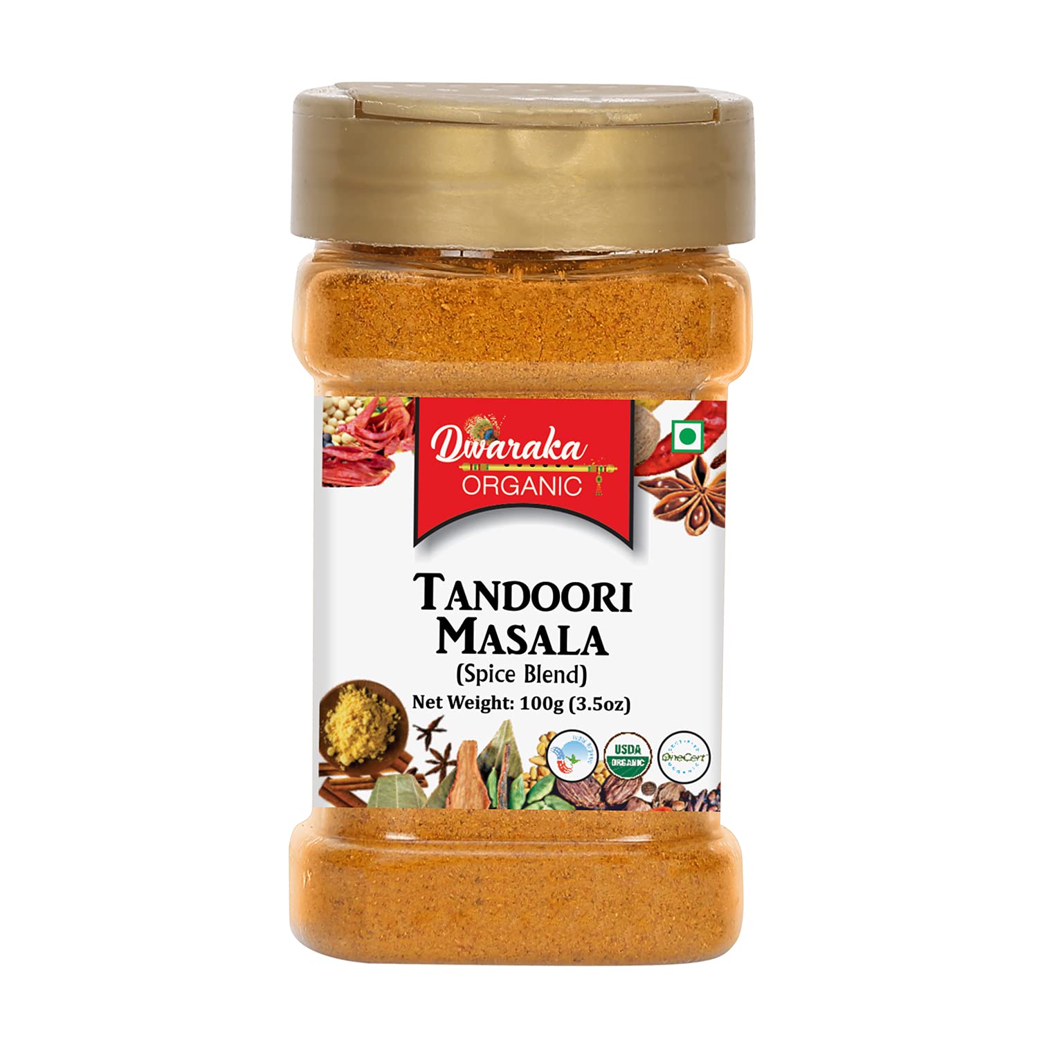 Dwaraka Organic Tandoori Masala Spice Blend - 3.5oz | Healthy, Non-GMO, All Natural Indian Seasoning for Grilling, Roasting & Marinating | Perfect for Chicken, Paneer & Vegetables