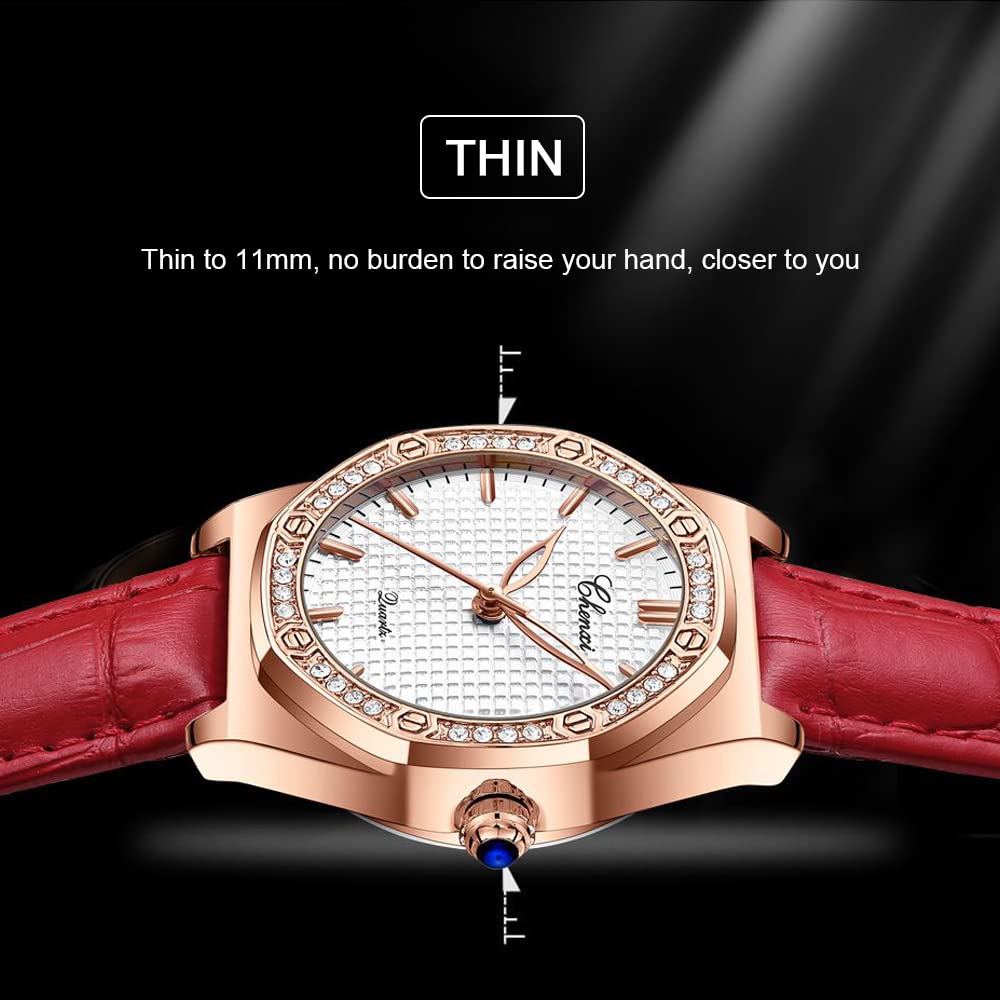Elegant Women's Quartz Watch with Genuine Leather Strap - Lightweight Fashion Watch in Classic Red Color, Perfect Gift for Women | Ideal for Office, Date Night & Special Occasions