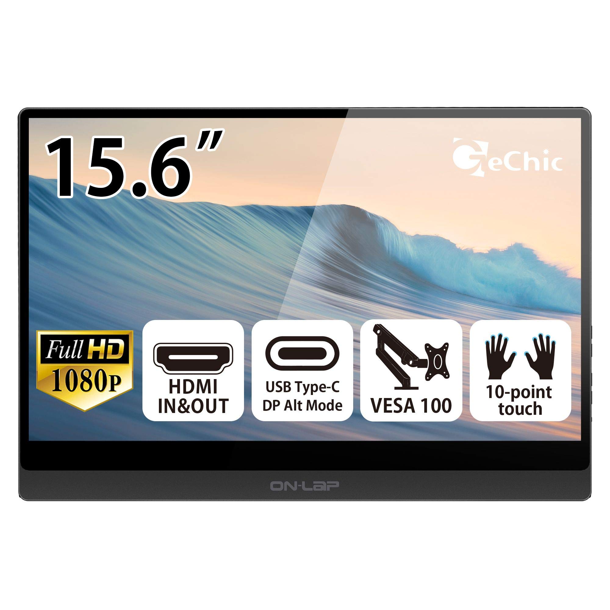 GeChic M505T 15.6 Inch FHD 1080p Portable Touchscreen Monitor with USB Type-C, HDMI Input/Output & Daisy Chain - Foldable Screen for Business, Gaming & Industrial Use | Perfect for Conference Rooms, Factories & Mobile Workstations