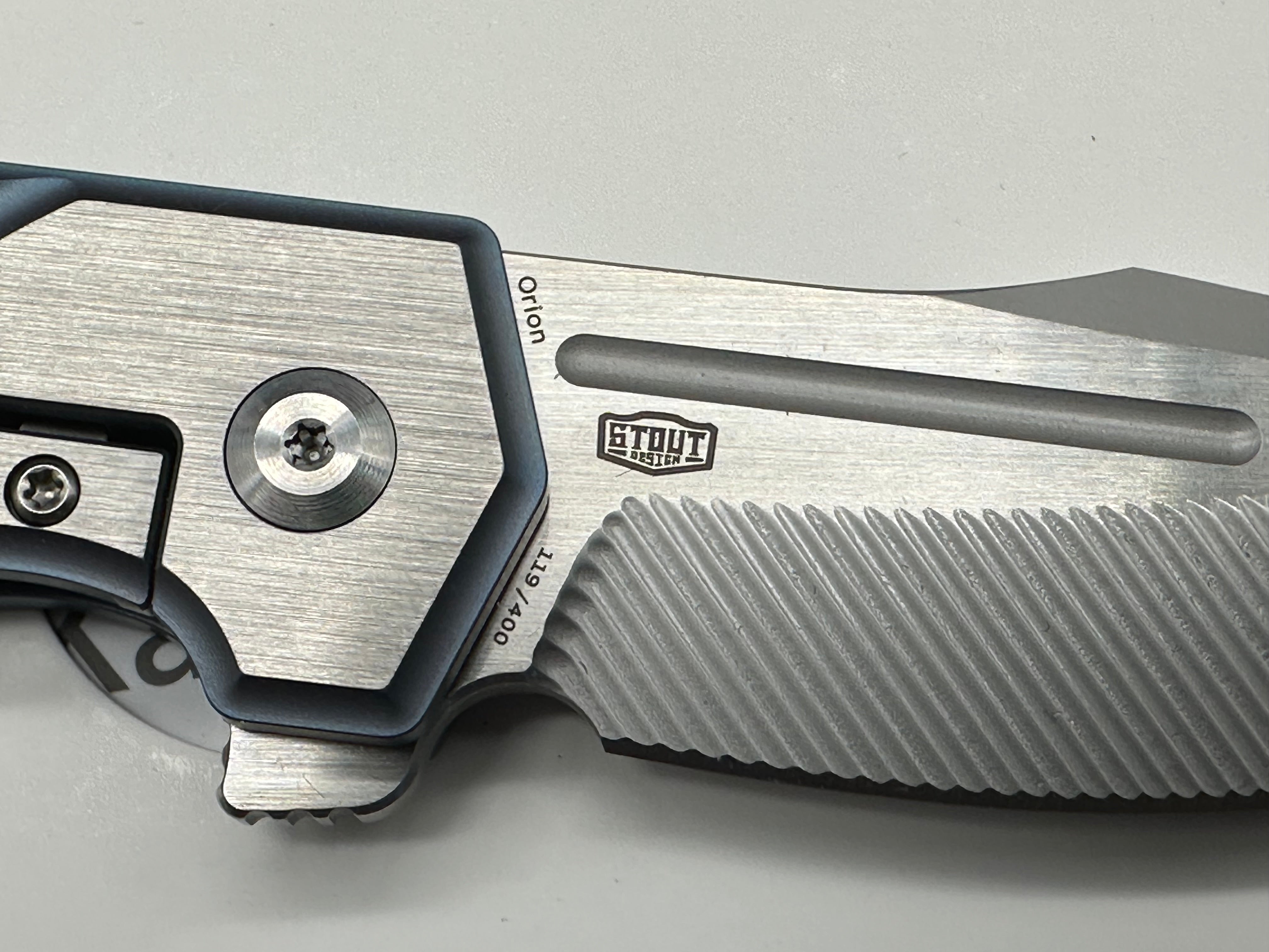 KANSEPT ORION Folding Pocket Knife - Blue/Satin Titanium Handle, S35VN Steel Clip Point Blade for EDC, Camping & Outdoor Activities