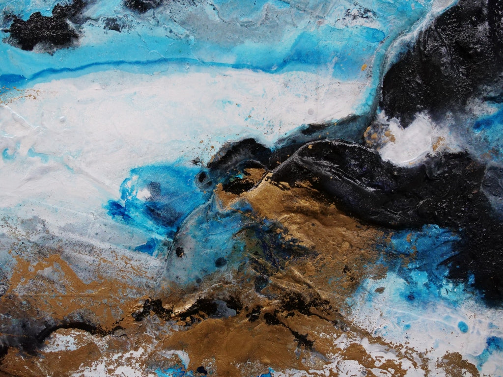 Blue Black Textured Abstract Painting - 270cm x 120cm Modern Wall Art for Living Room, Bedroom & Office Decor | Cobalt Sass Canvas Artwork