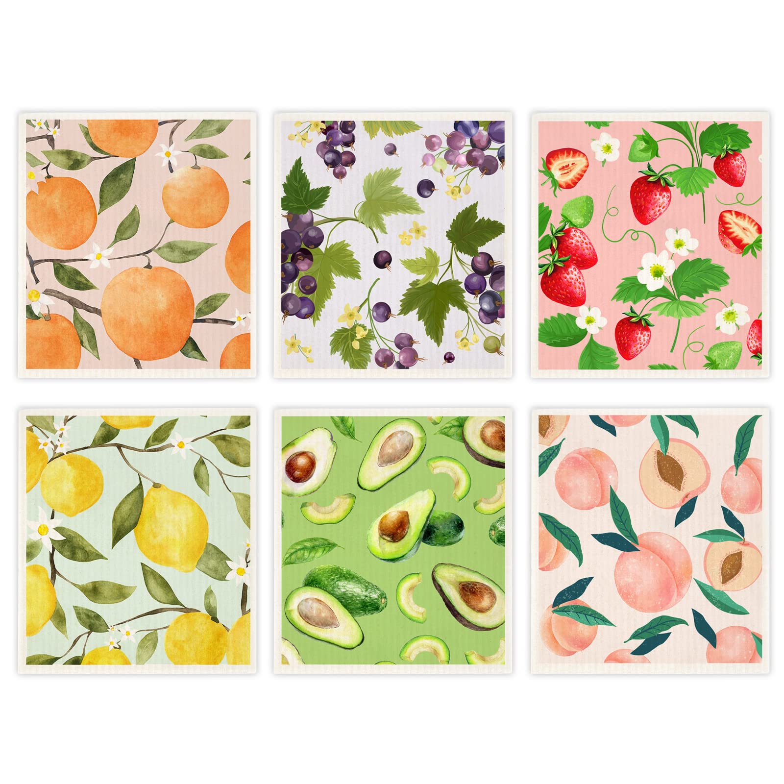 Morigins Mixed Fruit Swedish Kitchen Dishcloths - 6 Pack Reusable, Absorbent & Quick-Dry Dish Towels for Kitchen Cleaning | Eco-Friendly Dish Wipes for Dishes, Countertops & Household Chores