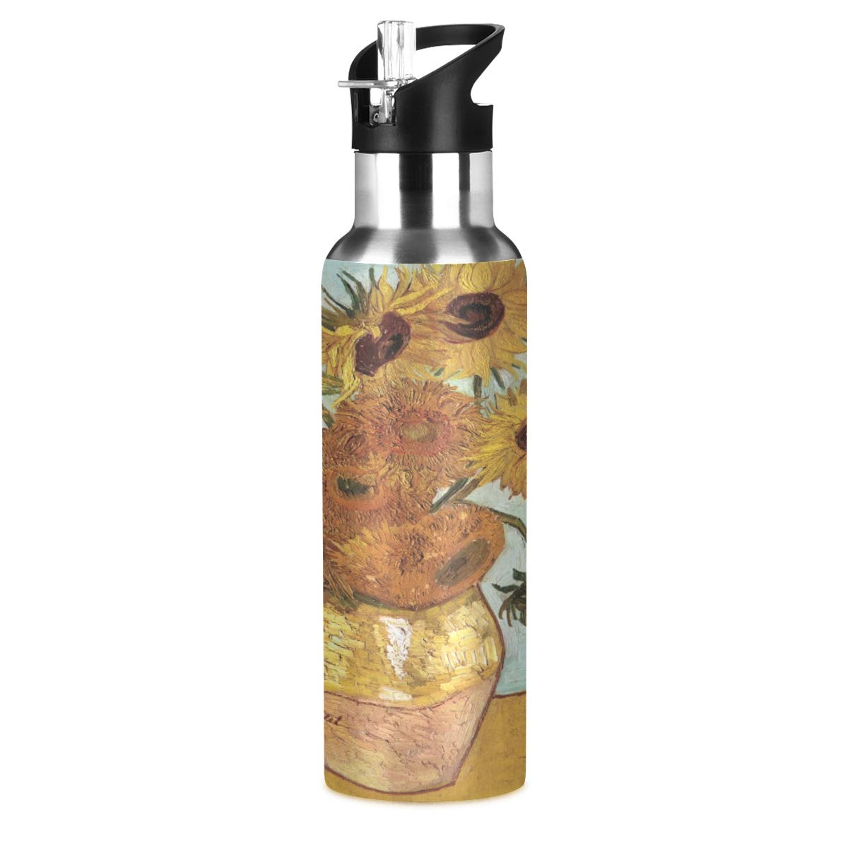 Van Gogh Sunflower Water Bottle - 22oz Stainless Steel, BPA Free & Leakproof for Gym, Travel, Work