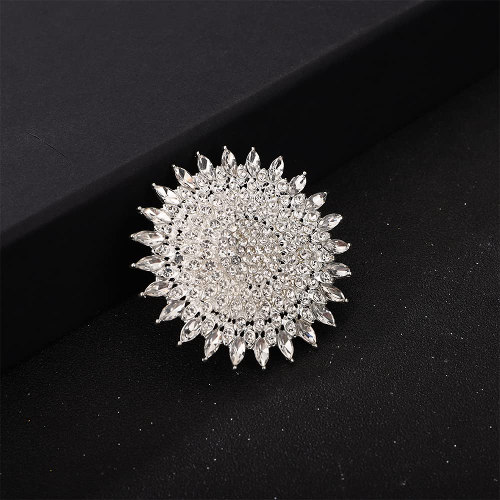 YERTTER Boho Silver Thick Big Round Gemstone Ring - Adjustable Crystal Ethnic Statement Ring for Women - Vintage Rhinestone Band Jewelry for Wedding, Brides, Party & Special Occasions (Silver)