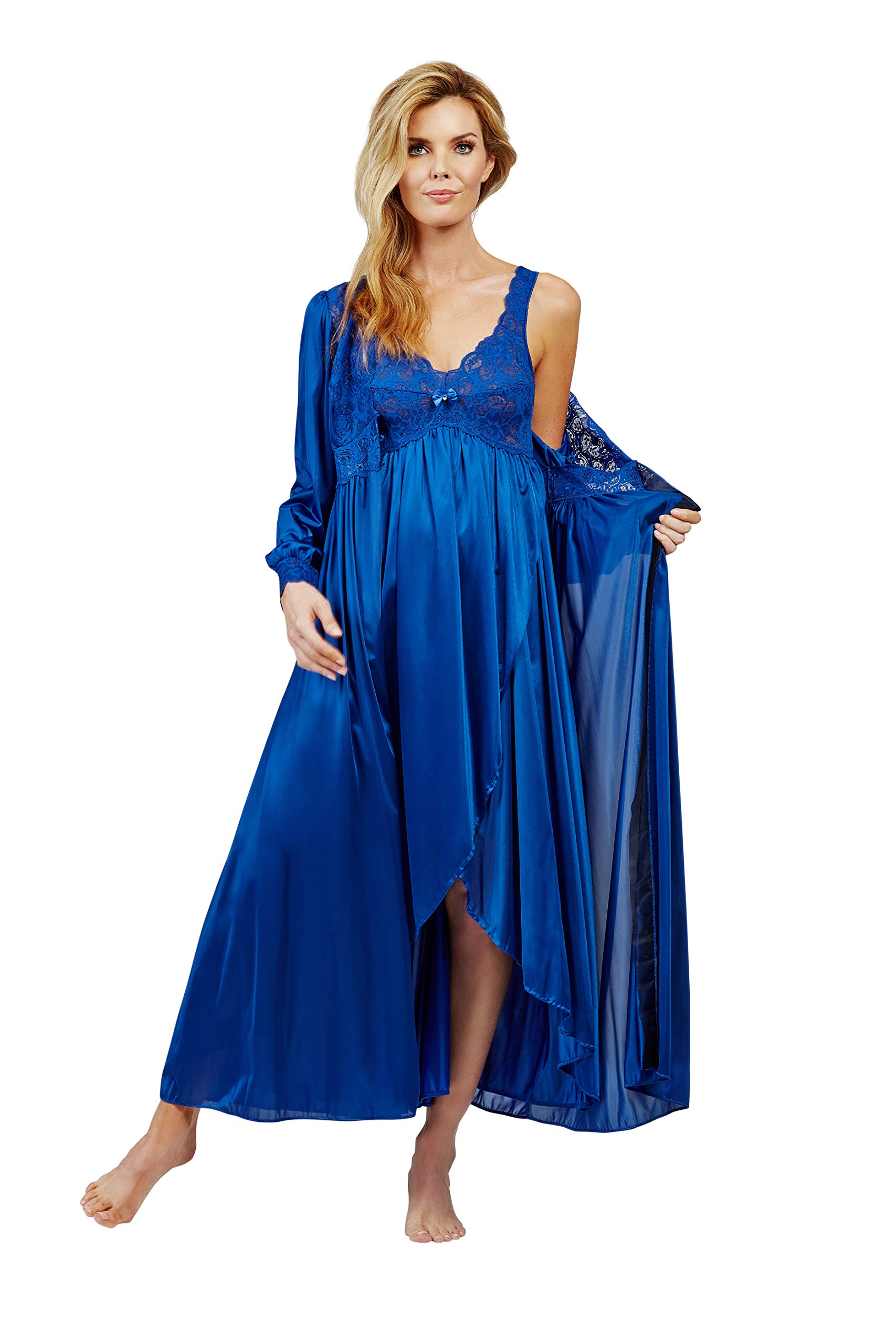 Shadowline Women's Nightgown and Robe Peignoir Set - Silhouette Nylon Long Sleep Dress with High-Low Hem - Perfect for Bridal Lingerie, Honeymoon, Anniversary Gifts & Relaxing at Home