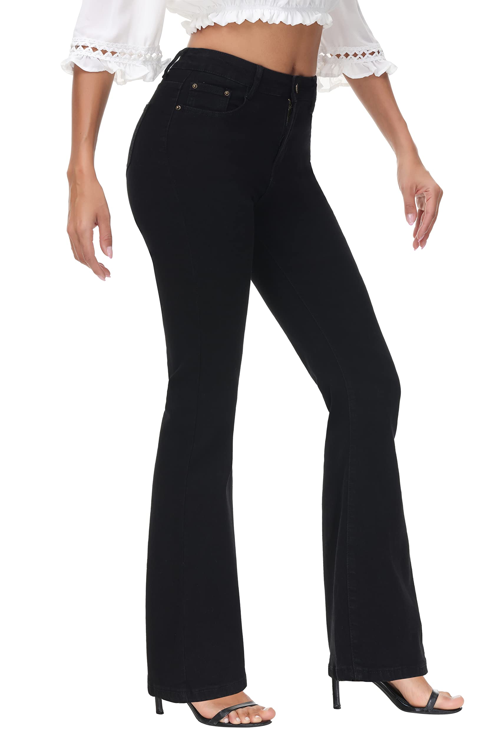 Women's High Waist Stretch Flare Jeans - Bootcut Bell Bottom Denim Pants in Black | Perfect for Casual Wear, Night Out & Retro Fashion