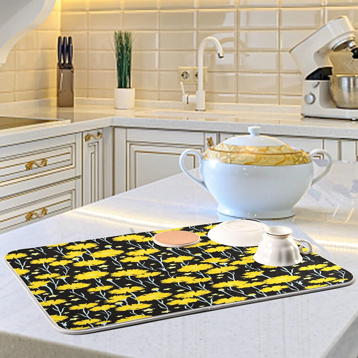 Premium Microfiber Dish Drying Mat for Kitchen - Super Absorbent, Heat Resistant Countertop Drying Pad (18