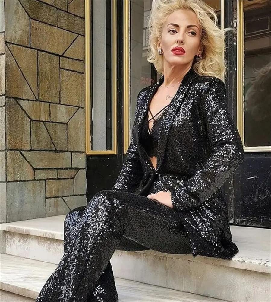 Sparkling Sequins Women's Suits Set - Elegant Blazer & Pants for Weddings, Parties & Special Occasions | Formal Evening Wear & Prom Outfits for Ladies