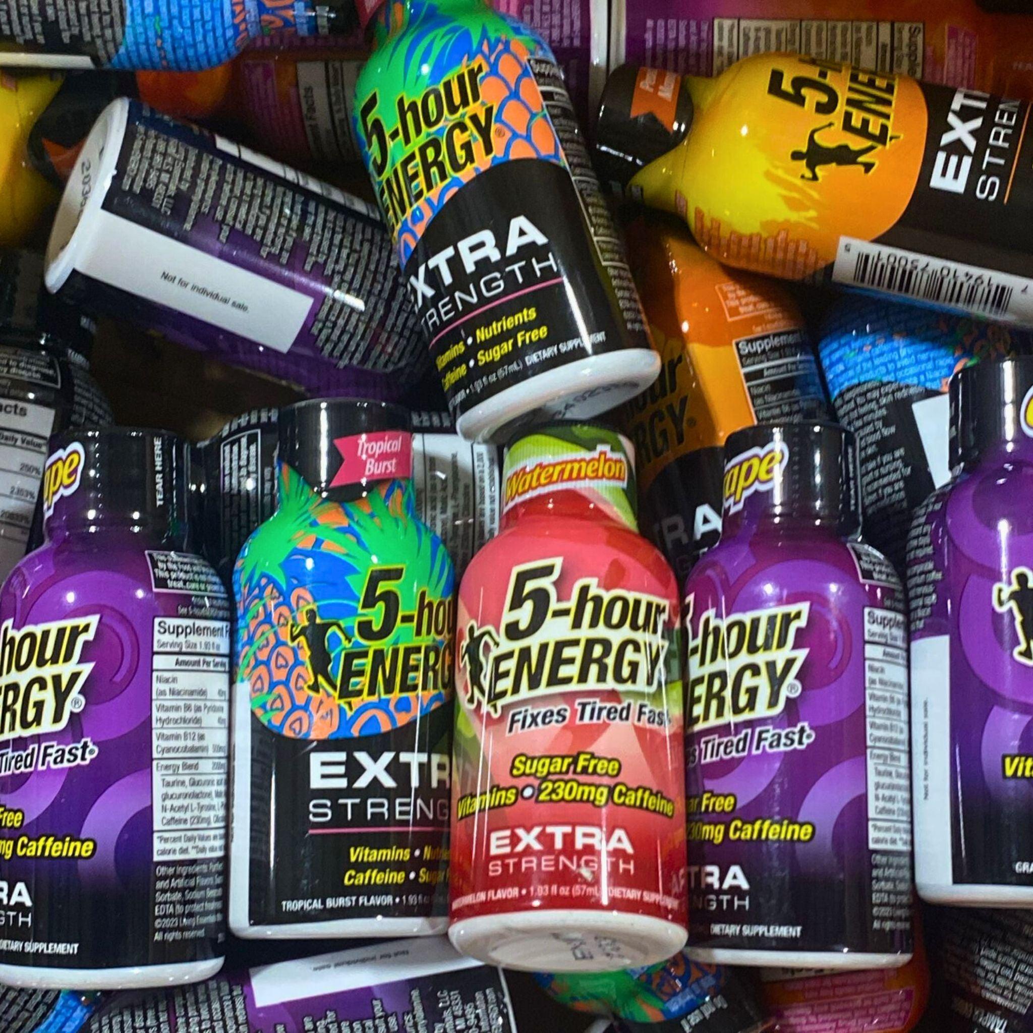5 Hour Energy Extra Strength Energy Shots - 48 Pack, Assorted Flavors (Berry, Grape, Orange) - Boost Focus & Stamina for Workouts, Studying & Long Drives