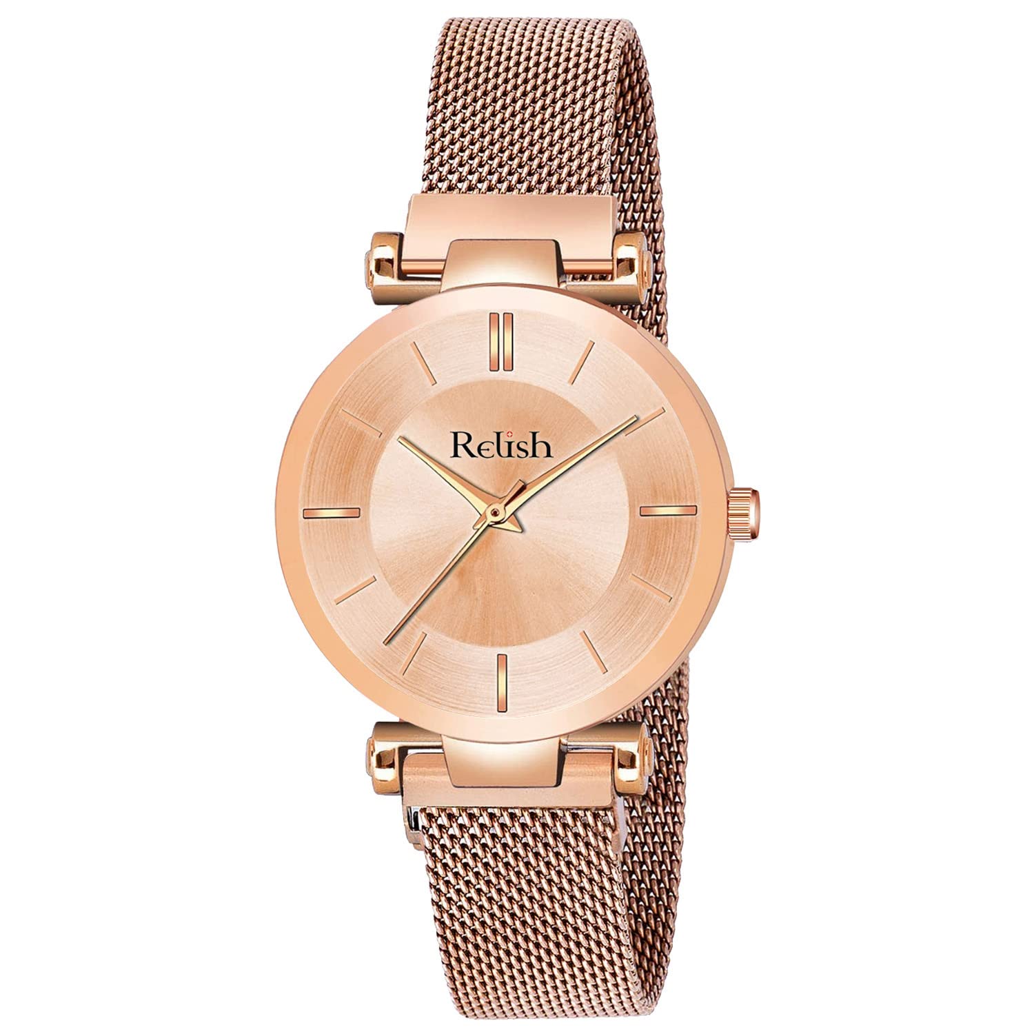 Relish Premium Series Rose Gold Magnetic Mesh Strap Analog Watch for Women & Girls - Elegant Gift for Her, Perfect for Office, Date Night & Special Occasions