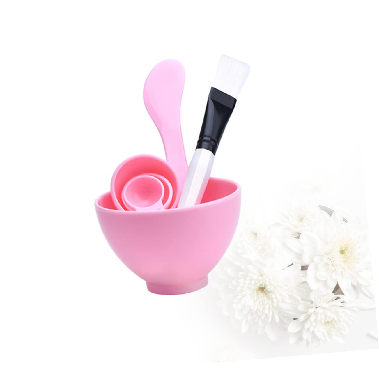 4-Piece Plastic Facial Mask Bowl Set with Measuring Tool - Gentle & Durable for DIY Skincare, Spa, and Beauty Treatments (Random Colors)