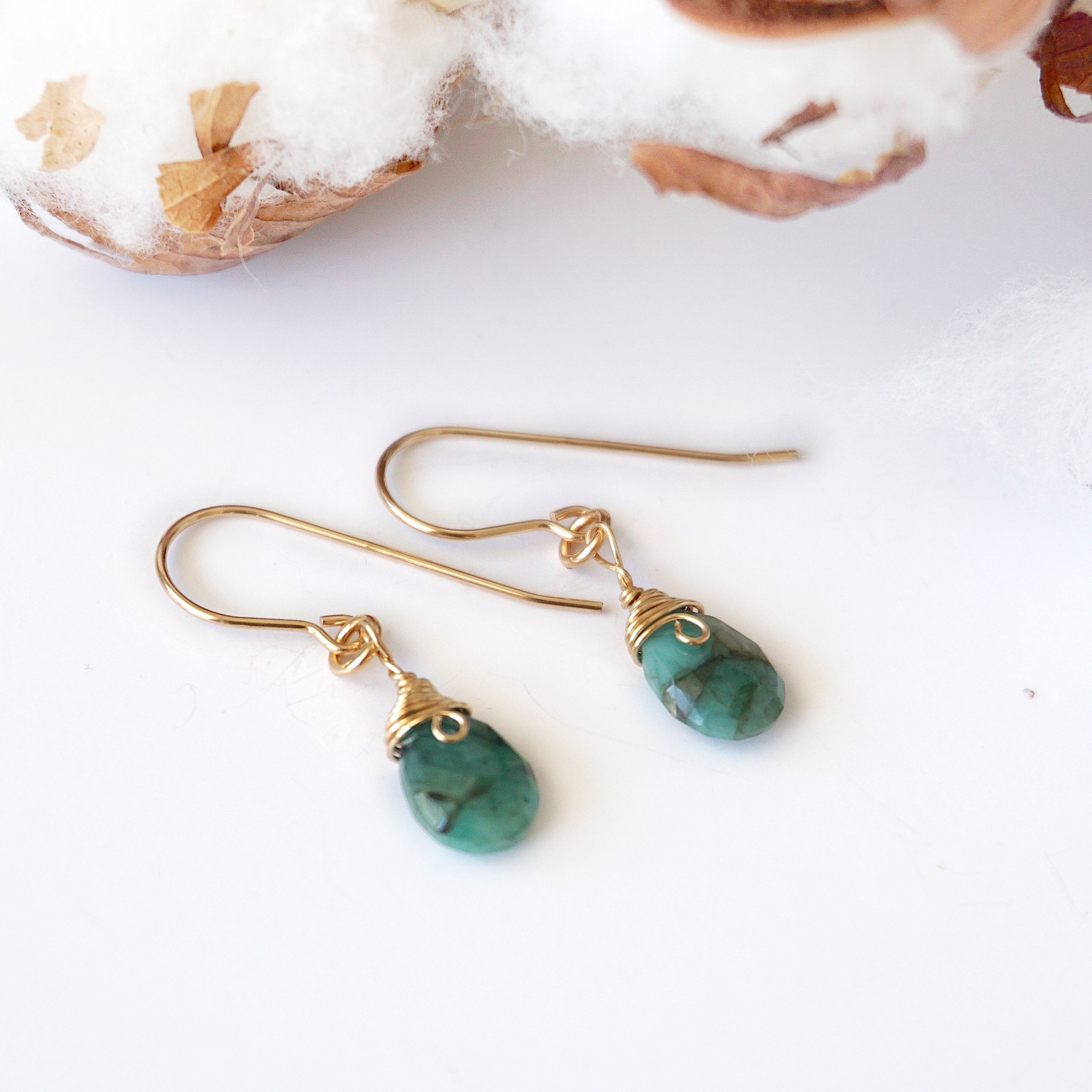 14K Gold Filled Emerald Teardrop Earrings for Women - Elegant Dangle Earrings for Wedding, Party & Special Occasions
