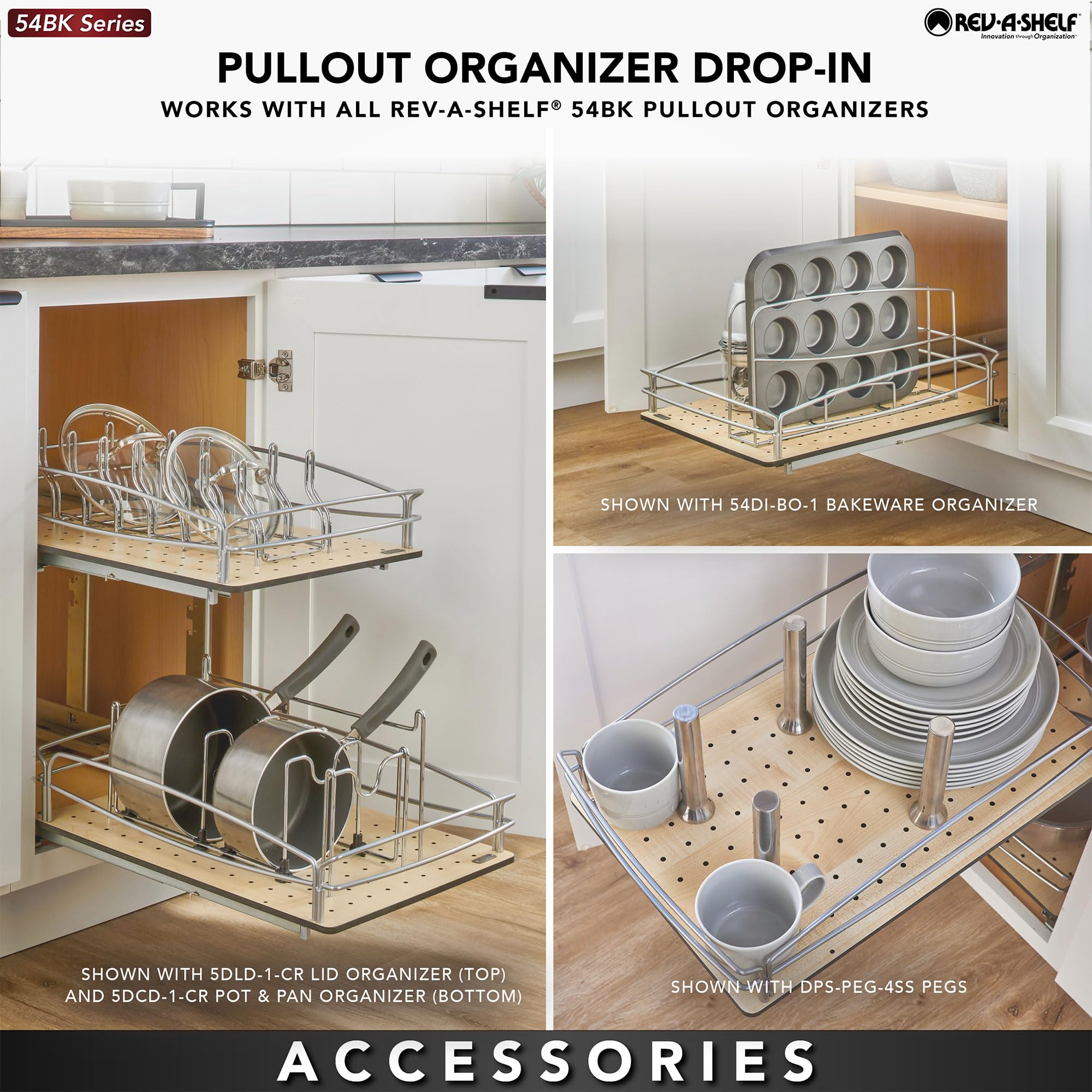 Rev-A-Shelf Pull Out Kitchen Cabinet Organizer - Solid Bottom Undermount Drawer with Soft-Close Full Extension Slides (54BK-15SC-1) - Perfect for Pantry Storage & Spice Rack Organization