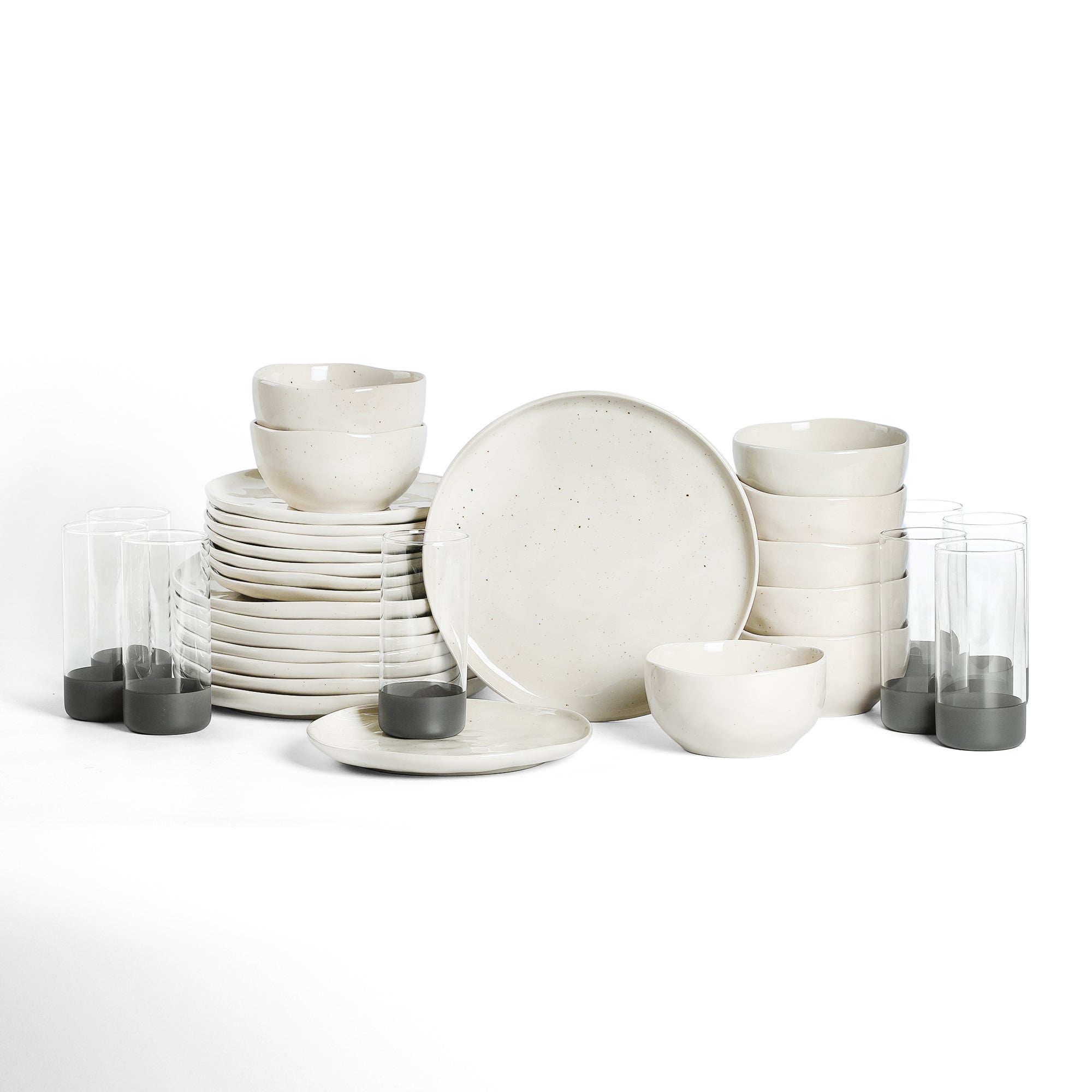Stone Lain Mirella Stoneware 16-Piece Dinnerware Set with Glasses - Elegant Blue Ceramic Plates, Bowls & Cups for Everyday Dining & Entertaining