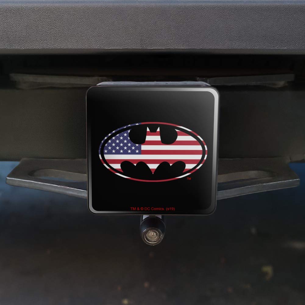 Batman USA American Flag Shield Logo Trailer Hitch Cover Plug - Durable Car Accessory for Trucks & SUVs - Perfect for Road Trips & Patriotic Displays
