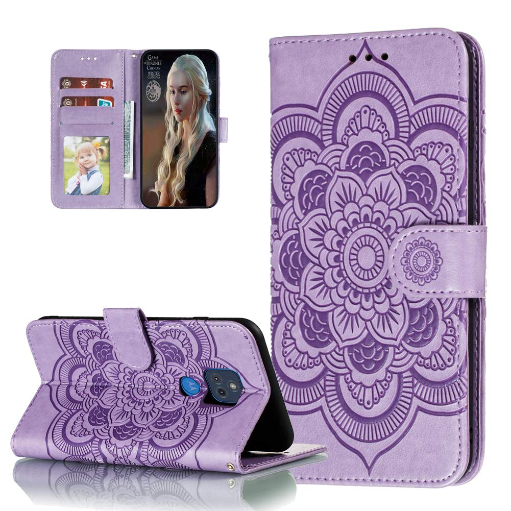 Premium Magnetic Wallet Case for Moto G Play 2021 - PU Leather Flip Cover with Stand & Embossed Mandala Design | Scratchproof Protective Phone Case (Purple) - Perfect for Work, Travel & Daily Use