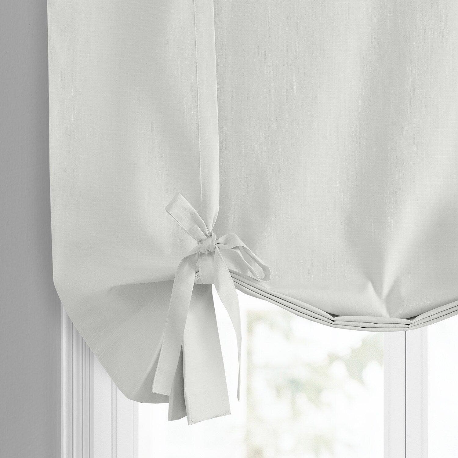 Prime White Dune Textured Solid Cotton Room Darkening Tie Up Window Shade - Blackout Curtain for Bedroom, Living Room & Nursery - Light Blocking, Noise Reducing Window Treatment