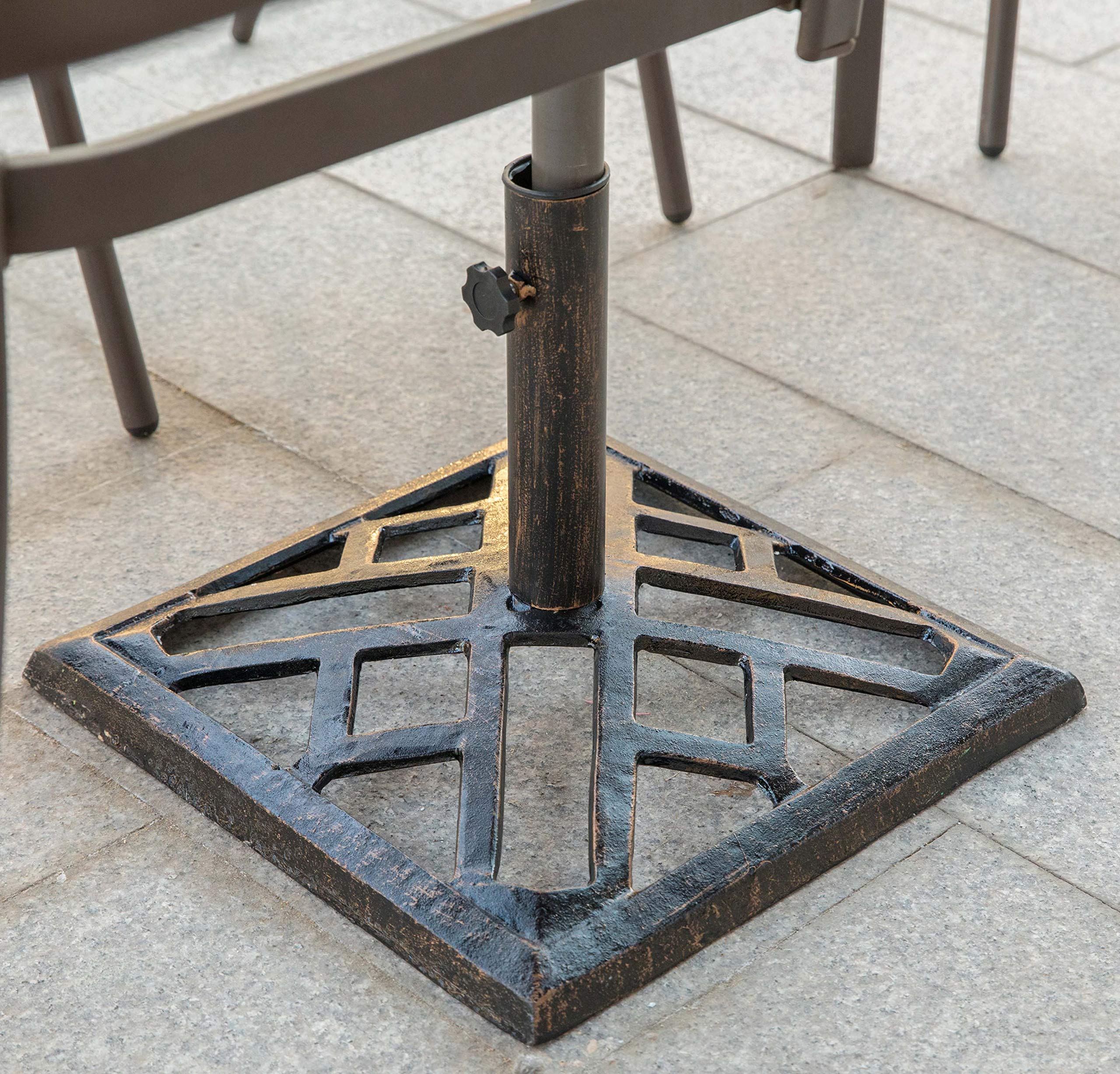 Gardenised QI003816 Heavy Duty Square Bronze Cast Iron Umbrella Base Stand - 19 lbs Weighted Outdoor Patio Umbrella Holder for Poolside, Garden, Deck, and Backyard Use