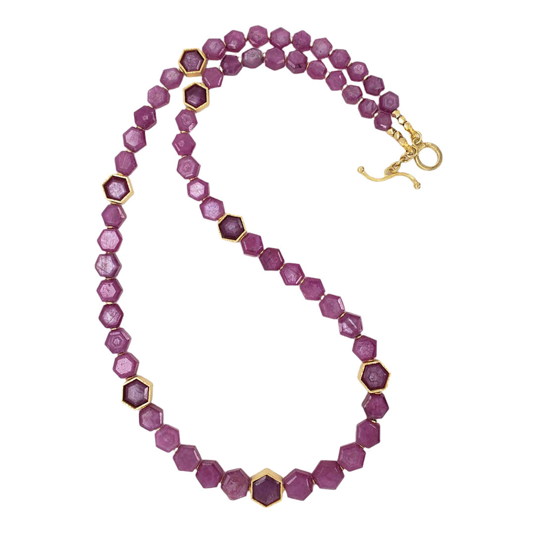 Hexagonal Ruby Bead Necklace for Women - Genuine Gemstone Jewelry Gift for Birthday, Anniversary & Valentine's Day - Elegant Boho Chic Accessory for Party, Wedding & Special Occasions