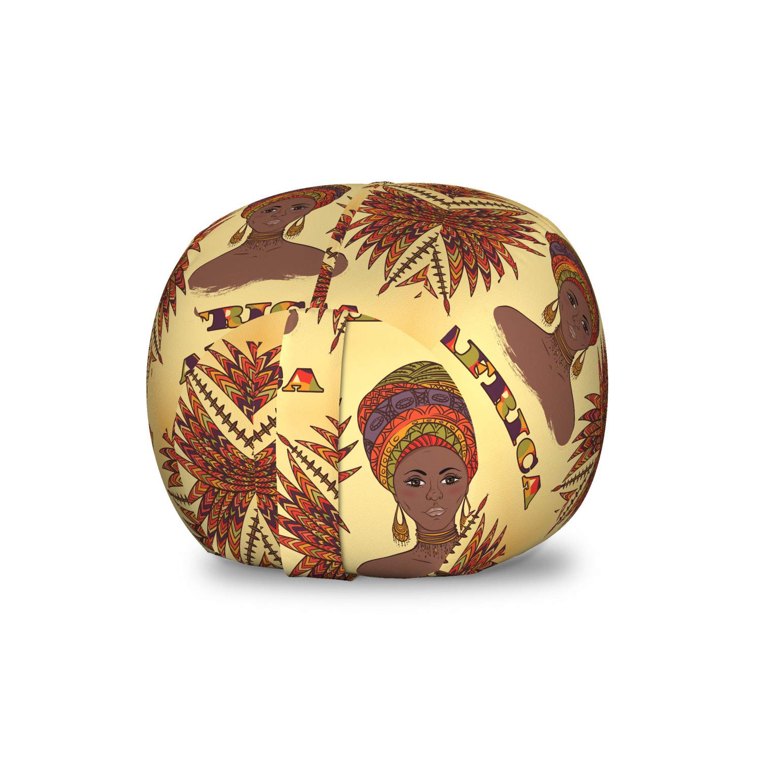 Ambesonne African Print Storage Toy Bag Chair - Traditional Turban Woman & Palm Trees Cultural Folk Art Design - Washable Stuffed Animal Organizer for Kids Room, Nursery, or Playroom - Small Multicolor Storage Solution