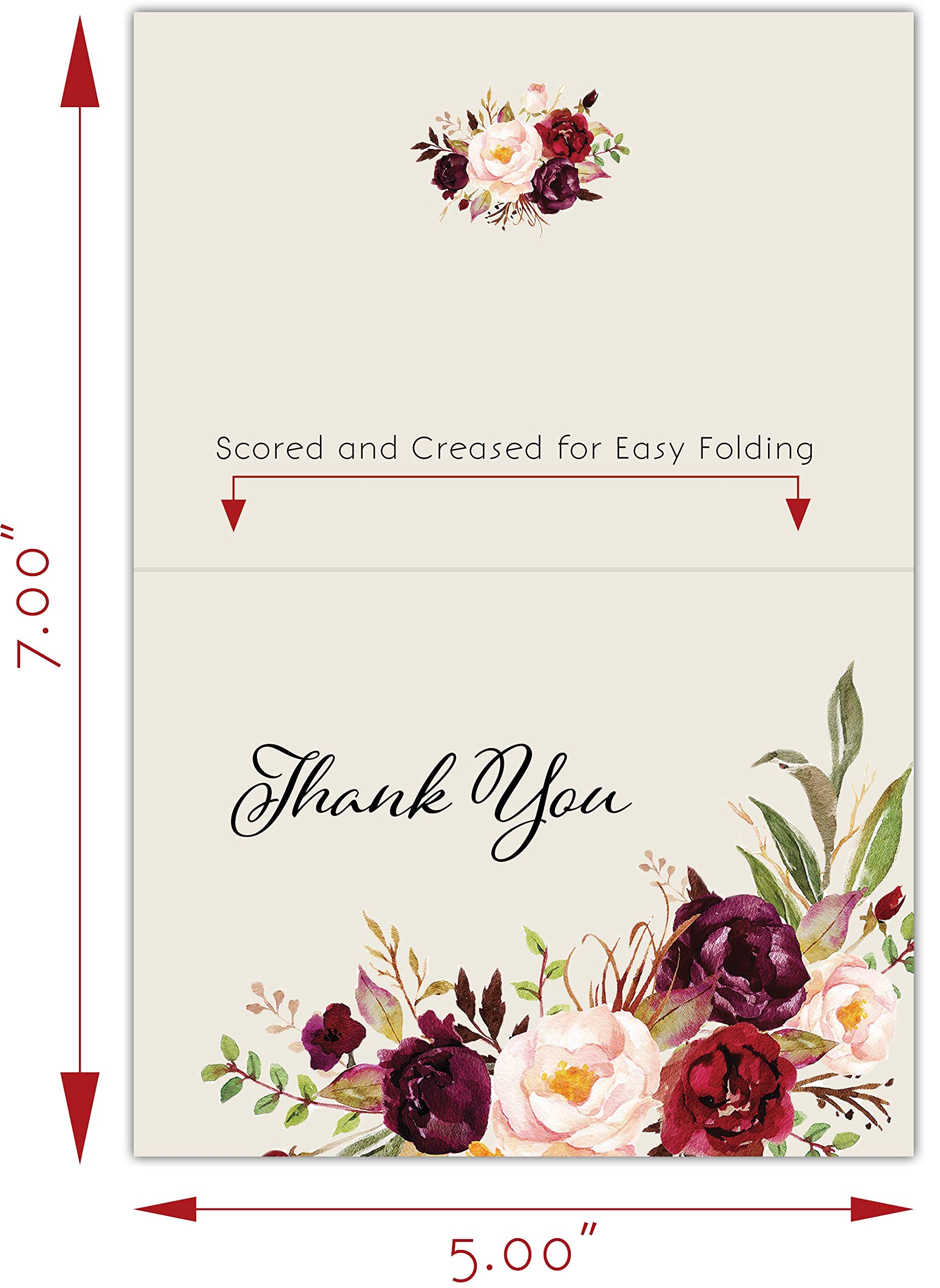 MPC Brands Funeral Thank You Cards - 50 Pack Rose Sympathy Bereavement Cards with Envelopes - Pre-Printed Message Inside - Perfect for Memorial Services & Condolence Gifts
