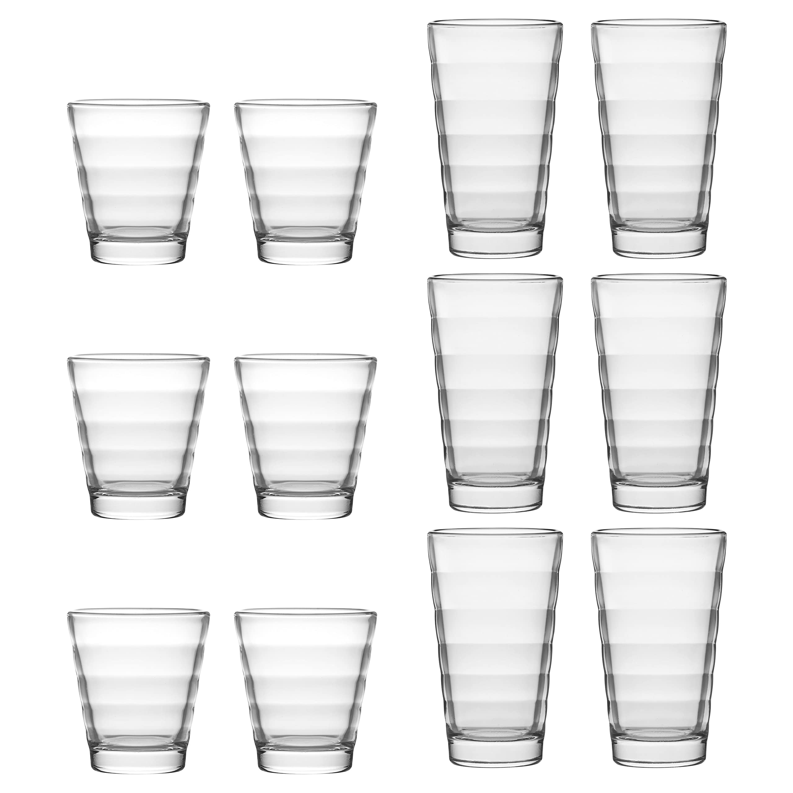 12-Piece Clear Glass Onda Tumbler Set - Perfect for Cocktails, Iced Coffee & Smoothies at Home, Parties or Outdoor Gatherings